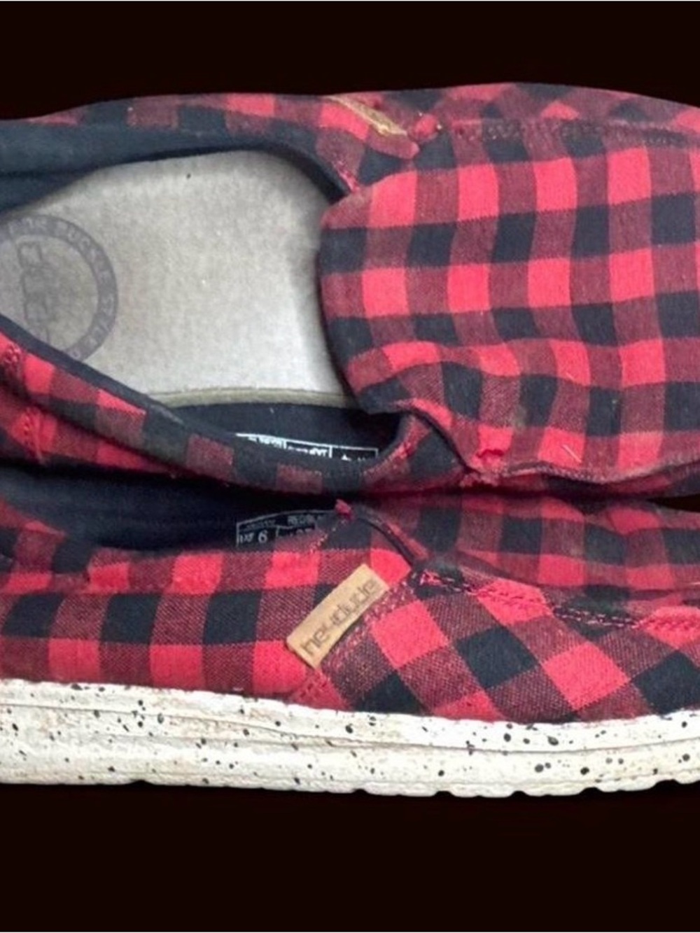 Hey Dude Red Black Buffalo Plaid Slip-On Sneakers
